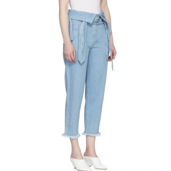 Marques Almeida Blue Denim Crossover Belted Buckle Jeans Designer Grunge Boho 6 - Picture 2 of 14